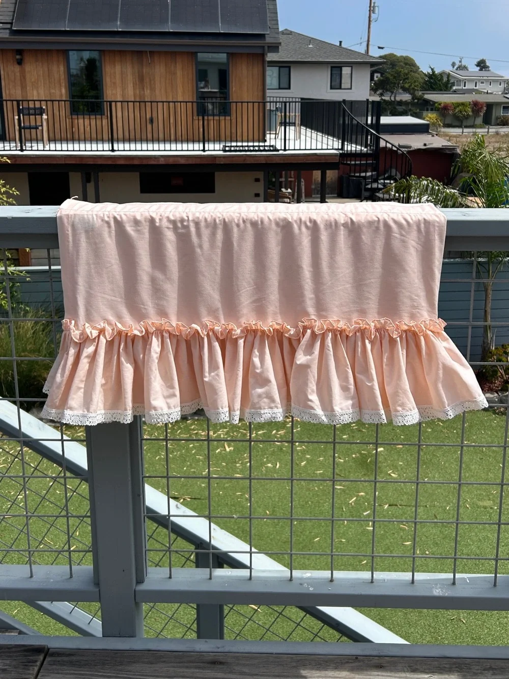 Made in USA Vtg Pink Ruffle Lace Cotton Window Valence Curtain Pair Croscill